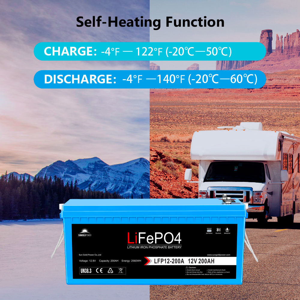 Sun Gold 12V 200Ah LiFePo4 Deep Cycle Lithium Battery Bluetooth / Self-Heating / IP65