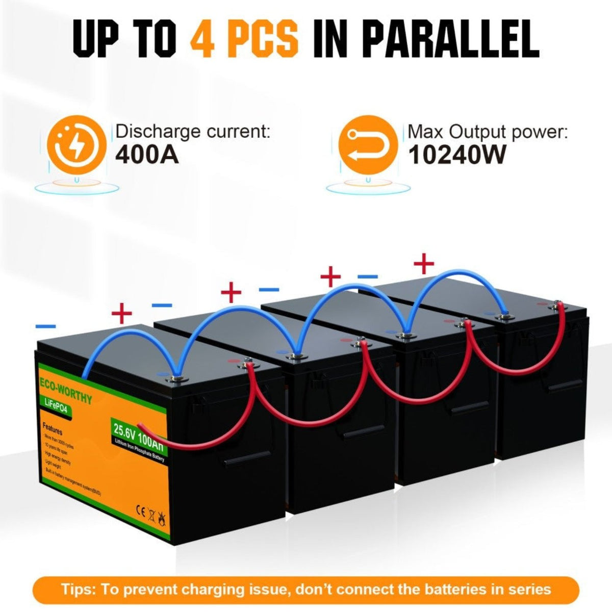 Eco-Worthy LiFePO4 24V 100Ah Lithium Iron Phosphate Battery